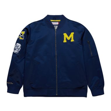 NCAA Lightweight Satin Bomber Jacket Vintage Logo University of Michigan