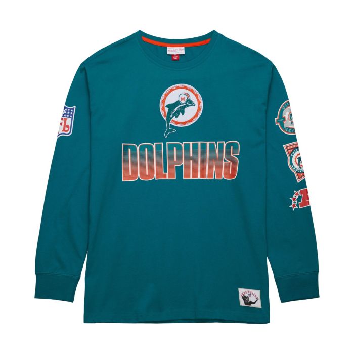 NFL All Over Long Sleeve T Shirt Vintage Logo Miami Dolphins