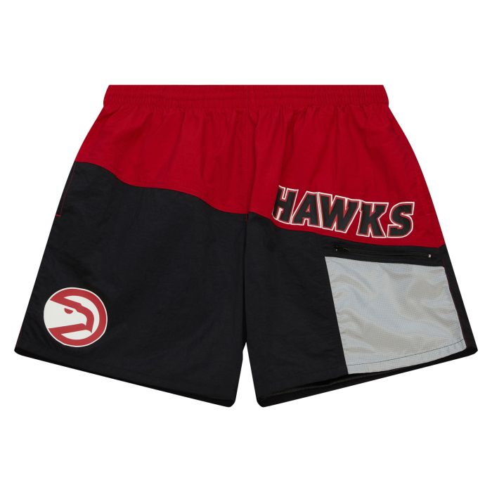 Shop Mitchell & Ness Atlanta Hawks Nylon Utility Shorts  PSHR5522-AHAYYPPPBKRD red