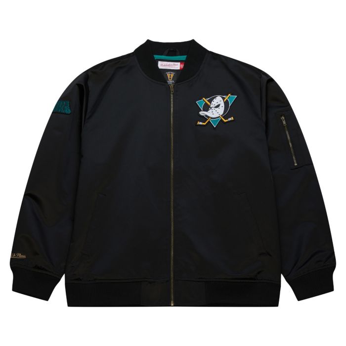 NHL Lightweight Satin Bomber Jacket Vintage Logo Anaheim Ducks