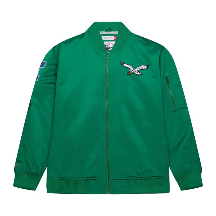 NFL Lightweight Satin Bomber Jacket Vintage Logo Philadelphia Eagles