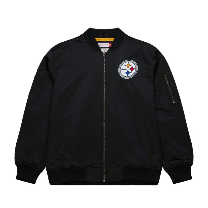 NFL Lightweight Satin Bomber Jacket Vintage Logo Pittsburgh Steelers