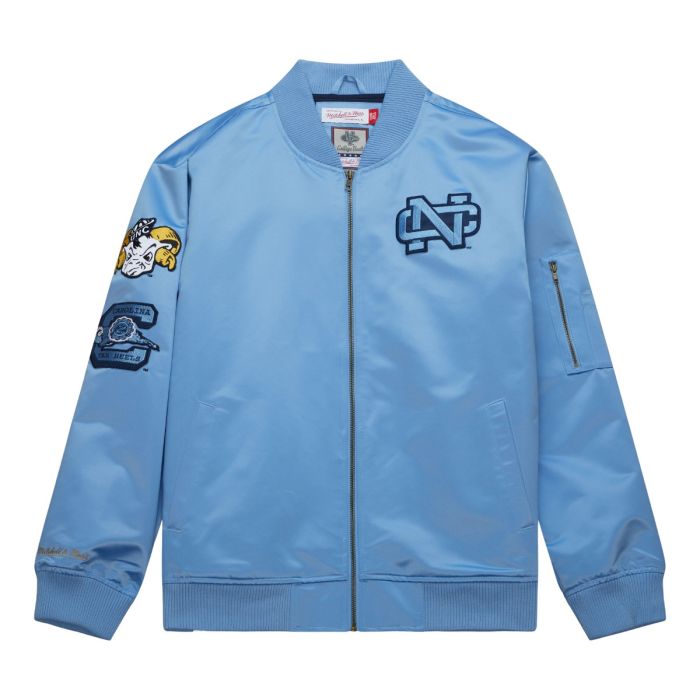 NCAA Lightweight Satin Bomber Jacket Vintage Logo University of North Carolina